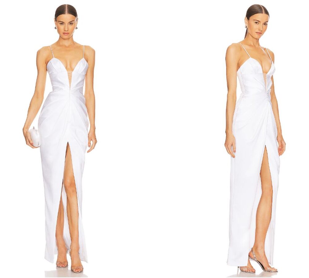 RASARIO Draped Maxi Dress in White Size FR36/ US4 $2600